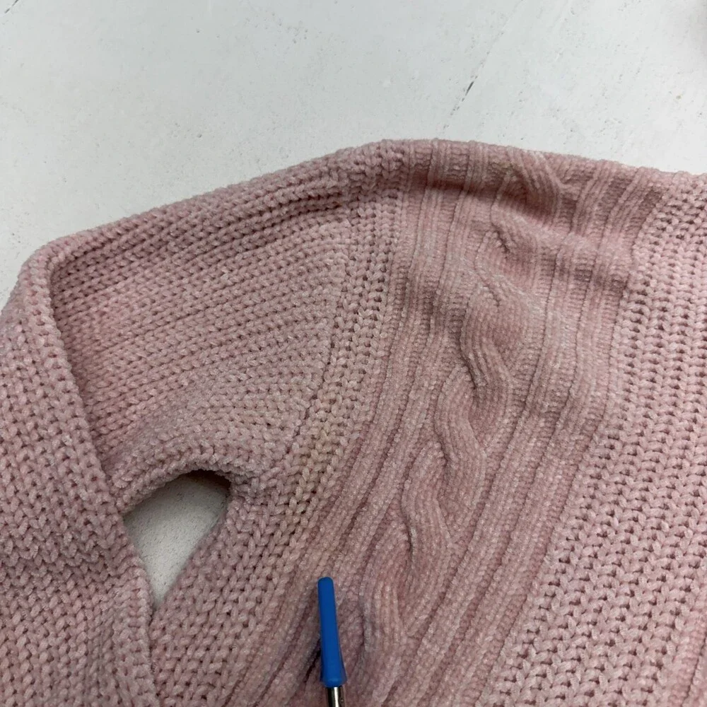 Time And Tru Sweater Hoodie Womens S Pink V Neck Cable Knit Winter Pullover